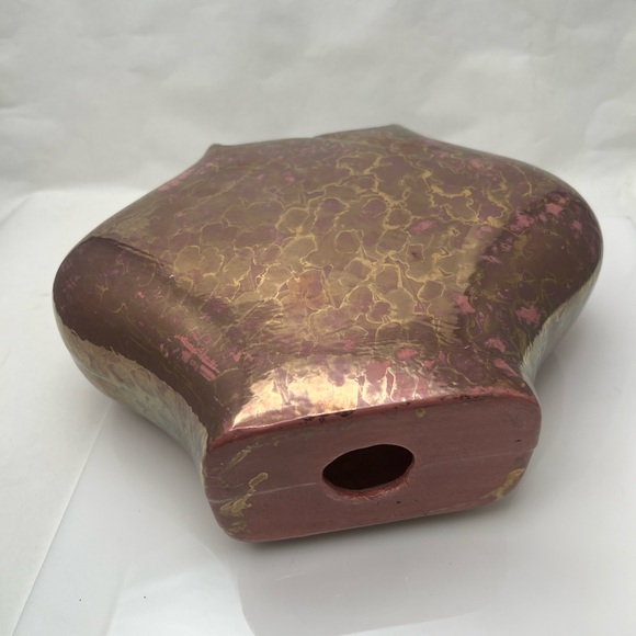 Lusterware Iridescent Glazed Ceramic Vase Planter Pink Gold Accent 8”x10” - Picture 9 of 9